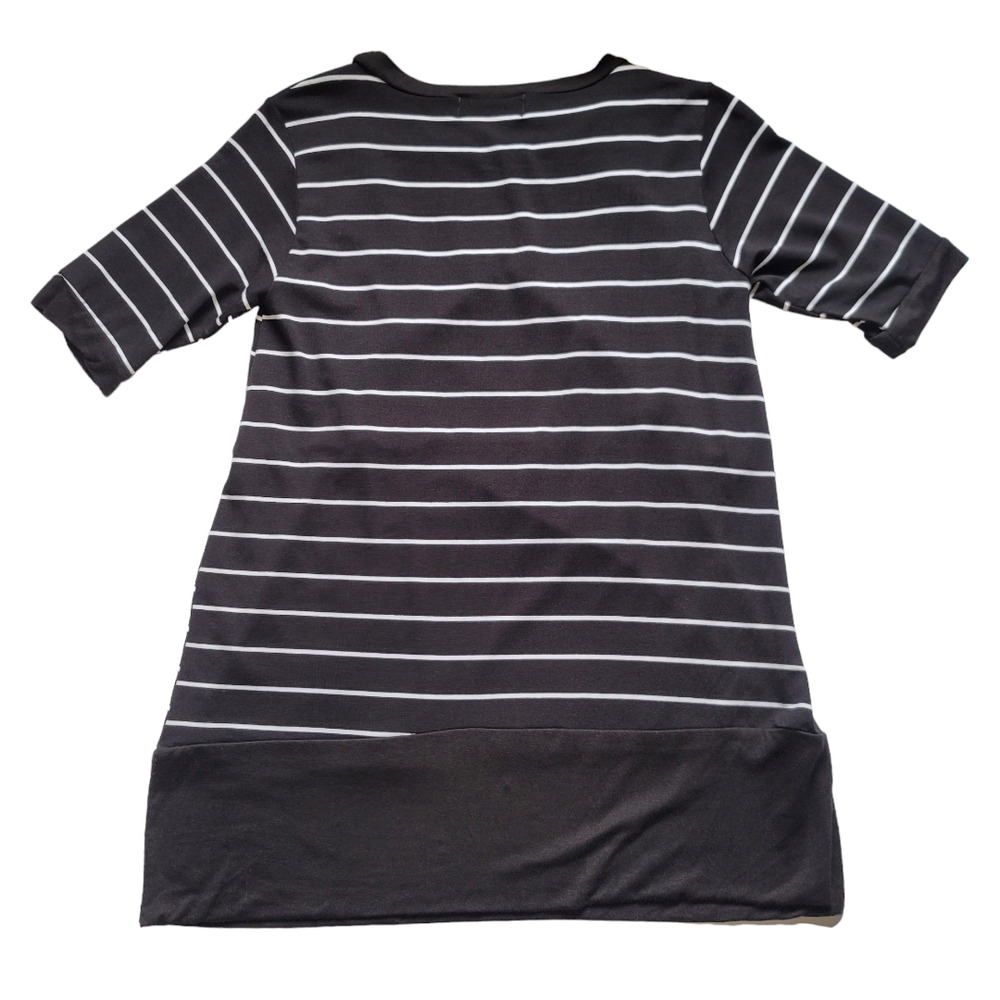 Mother 2 Be Maternity Nursing Wear Short Sleeve Black White Striped Top - Picture 4 of 10